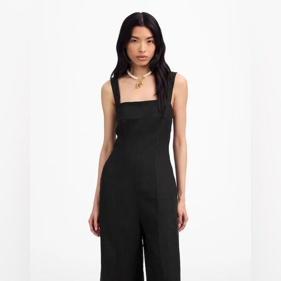 Madewell NWT Squareneck Wide-Leg Jumpsuit in 100% Linen Size 12 in Jet Black - Picture 2 of 9